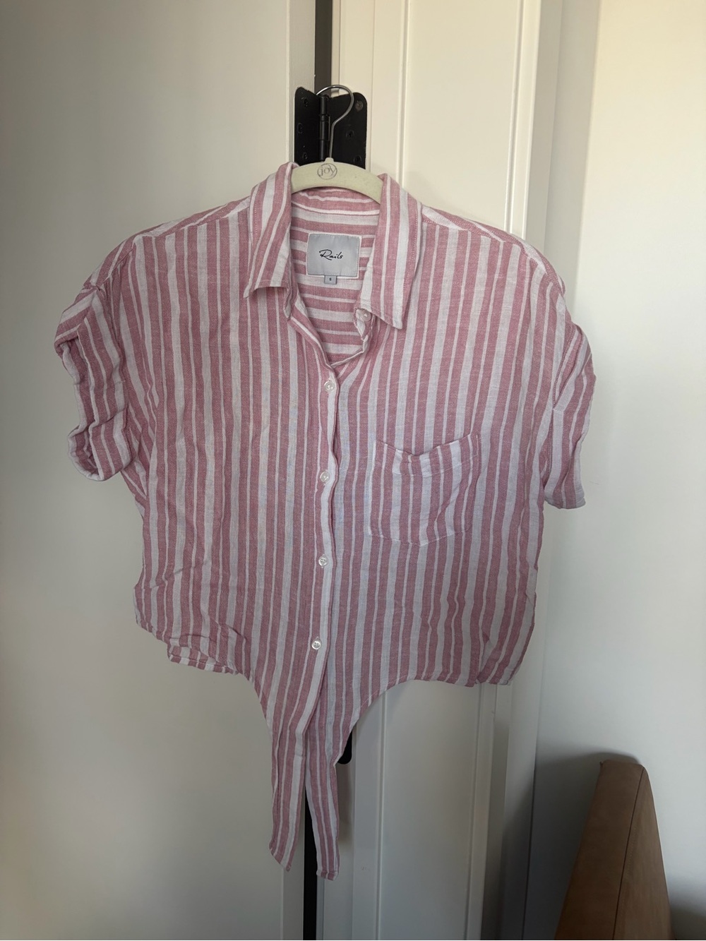 Rails Amelie Bordeaux Stripe Linen Blend Tie-Front Shirt